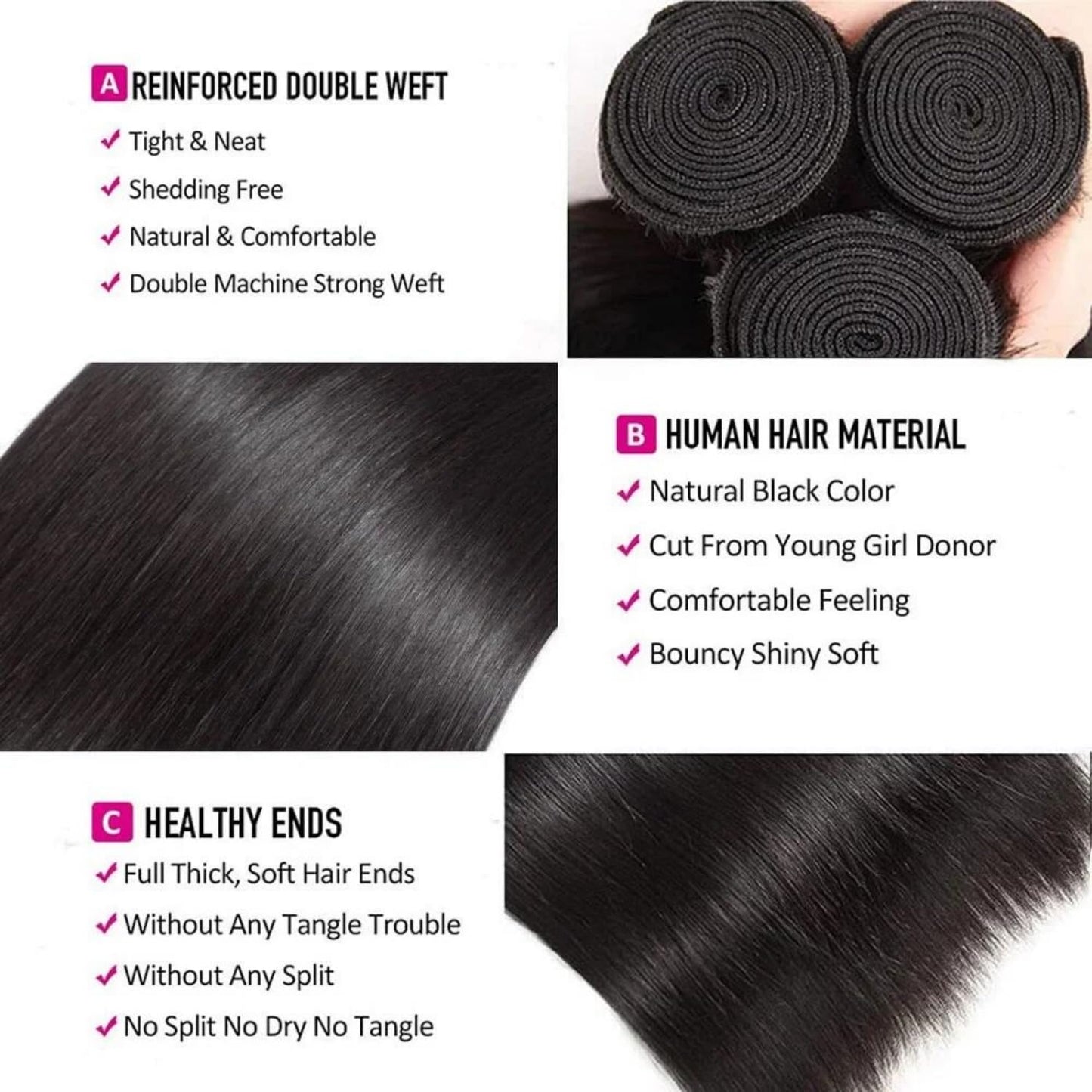 Straight 4 Bundles With Closure Human Hair 18 20 22 24+16 Inch 100% Unprocessed Black Brazilian Hair Extensions Pre Plucked With Baby Hair 4X4 HD Lace Closure