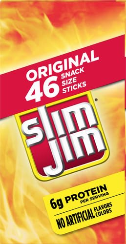 Slim Jim Smoked Meat Sticks, Original Flavor, 6g Protein Per Serving, Snack Size, 0.28 oz. (46 Count)
