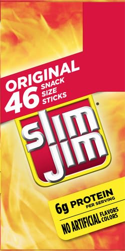 Slim Jim Smoked Meat Sticks, Original Flavor, 6g Protein Per Serving, Snack Size, 0.28 oz. (46 Count)