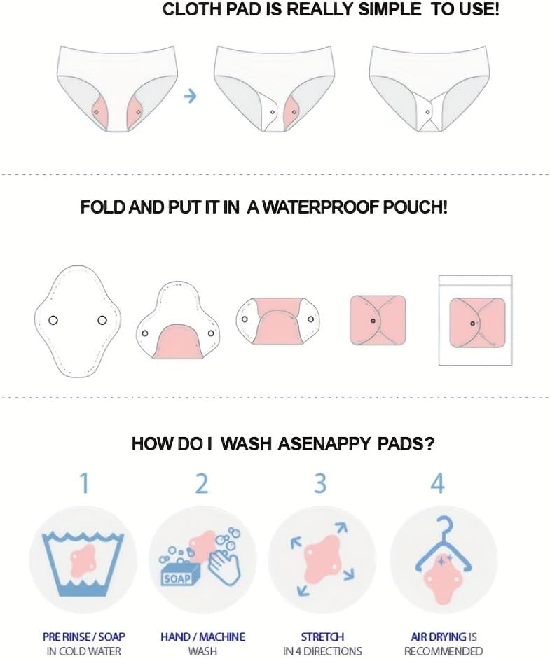 Large Random Prints Reusable Cloth Menstrual Pads Waterproof Sanitary Pads (5randompads)
