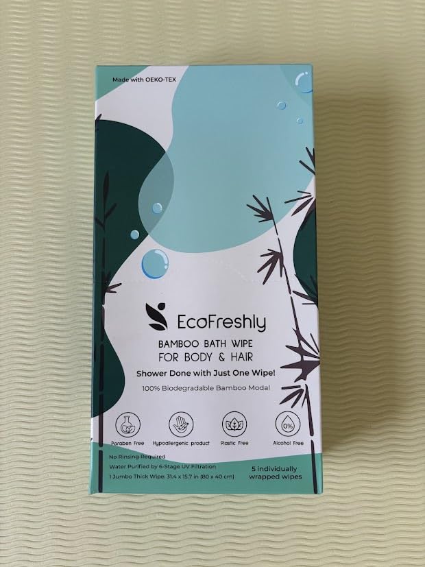 Shower Wipes for Adults — 31"x15" No Rinse Body Bath Wipes, Biodegradable & Individually Wrapped, Rinse Free for Camping, Travel, Gym, Post-Workout (5-Count)
