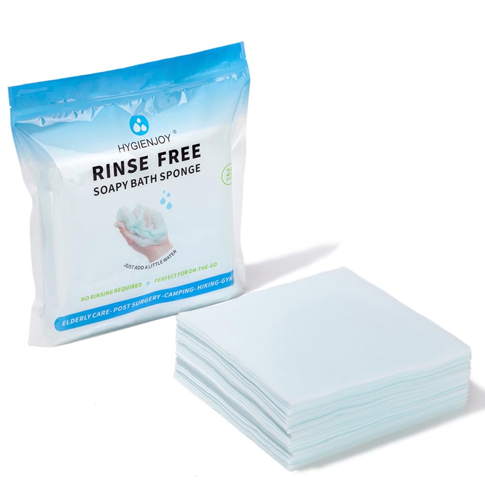 HYGIENJOY-21% Larger,No Rinse Bathing Wipes for Adults-Rinse Free Bath Sponges,Soap Infused,Dry Shower Wipes for Elderly,For Camping,Hiking,GYM,Post Surgery Must Haves, (25 Counts)
