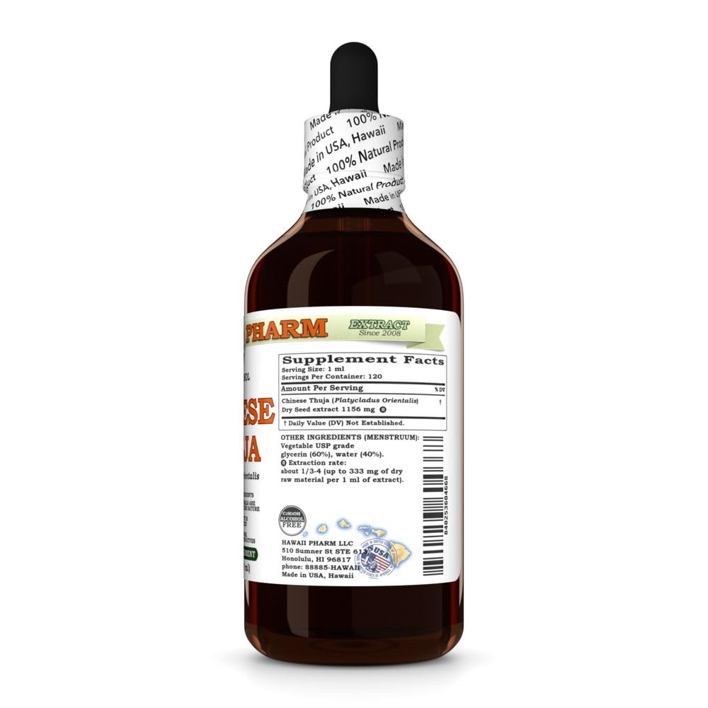 Chinese Thuja (Platycladus Orientalis) Dry Seed Glycerite, Made in Hawaii, All Natural, Vegan, Lab Tested Alcohol-Free Liquid Extract - 2 fl.oz