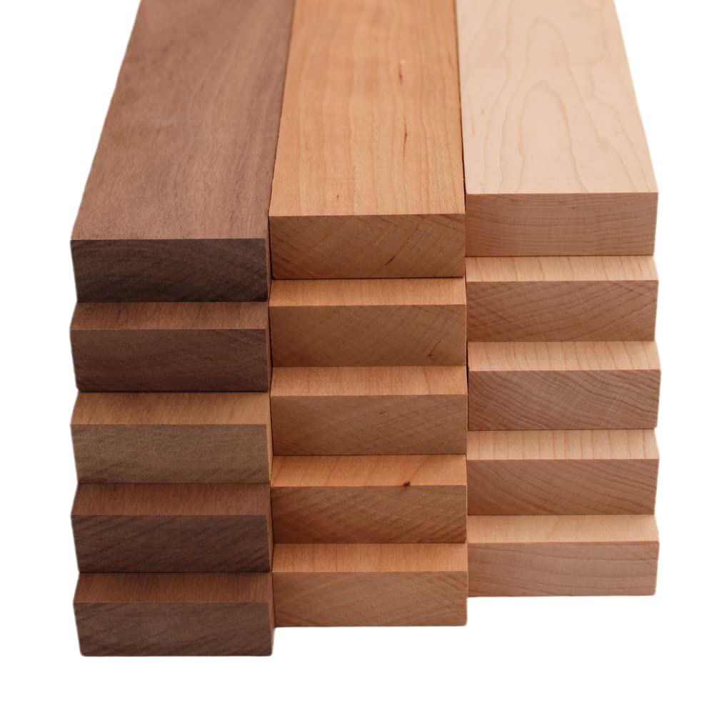 Barrington Hardwoods Domestic Variety Pack 5 Walnut, 5 Maple and 5 Cherry Boards - 3/4" x 2" (15Pcs) (3/4" x 2" x 18")
