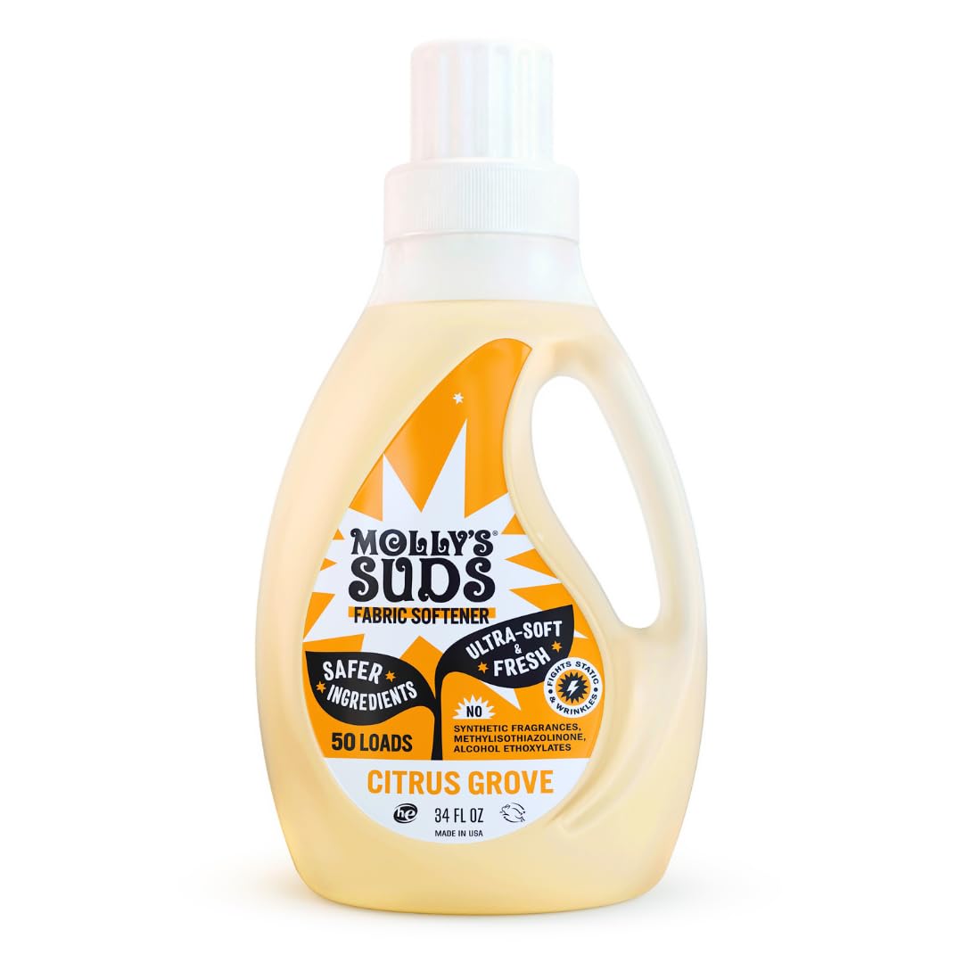 Molly’s Suds Fabric Softener Liquid for Sensitive Skin | Vinegar-Powered, Infused with Essential Oils | Fights Static, Reduces Wrinkles, Deodorizes | Ocean Mist, 50 Loads