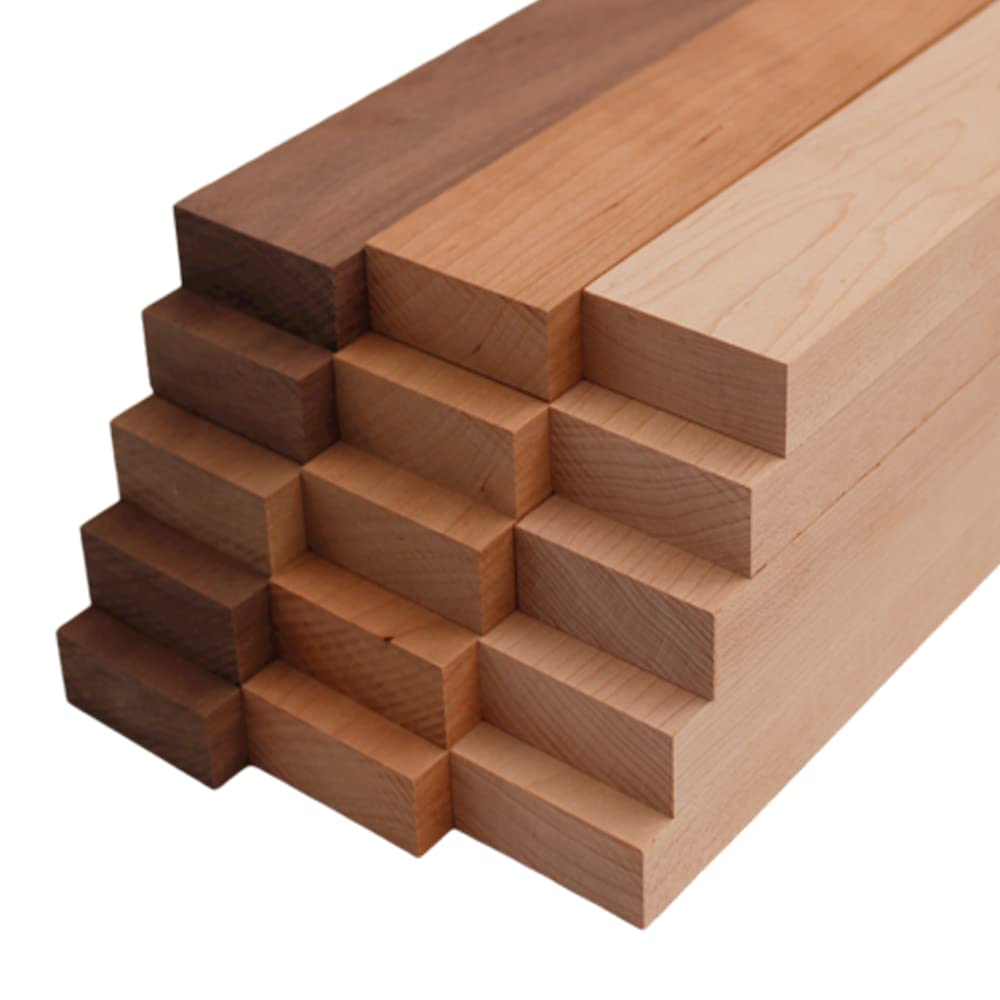 Barrington Hardwoods Domestic Variety Pack 5 Walnut, 5 Maple and 5 Cherry Boards - 3/4" x 2" (15Pcs) (3/4" x 2" x 18")