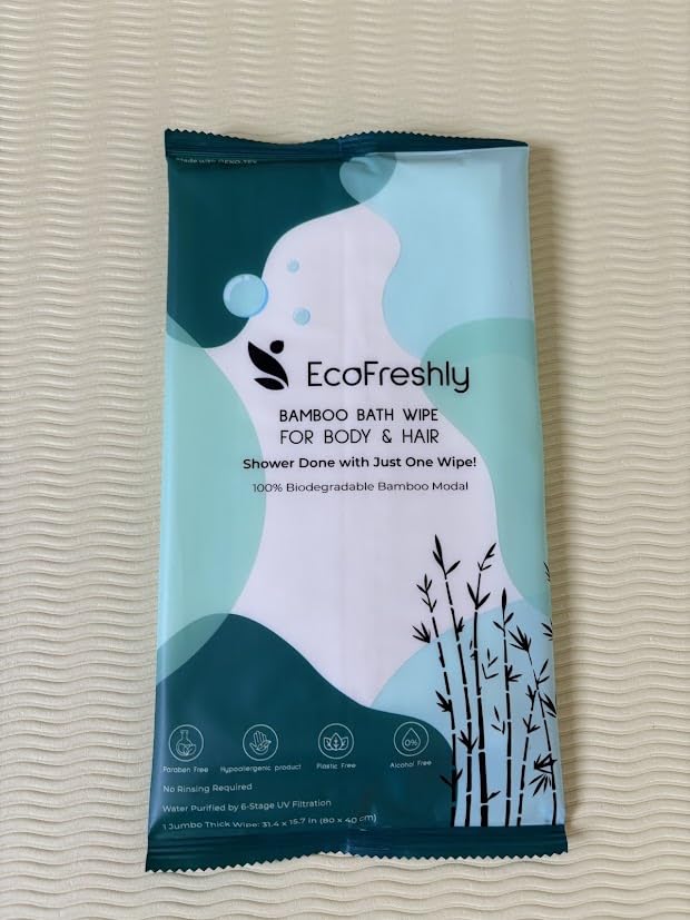 Shower Wipes for Adults — 31"x15" No Rinse Body Bath Wipes, Biodegradable & Individually Wrapped, Rinse Free for Camping, Travel, Gym, Post-Workout (5-Count)
