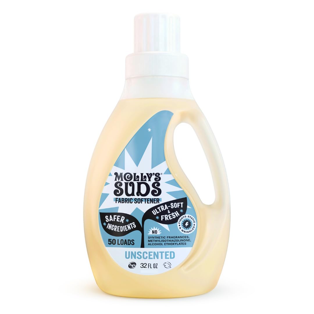 Molly’s Suds Fabric Softener Liquid for Sensitive Skin | Vinegar-Powered, Infused with Essential Oils | Fights Static, Reduces Wrinkles, Deodorizes | Ocean Mist, 50 Loads