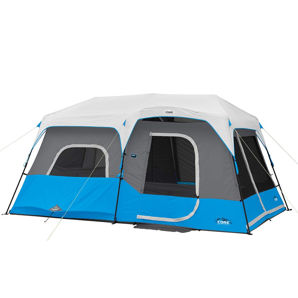 CORE Instant Cabin Tents with LED Lights | Family Multi Room Lighted Pop Up Tents for Camping | Included Storage Pockets for Camping Accessories