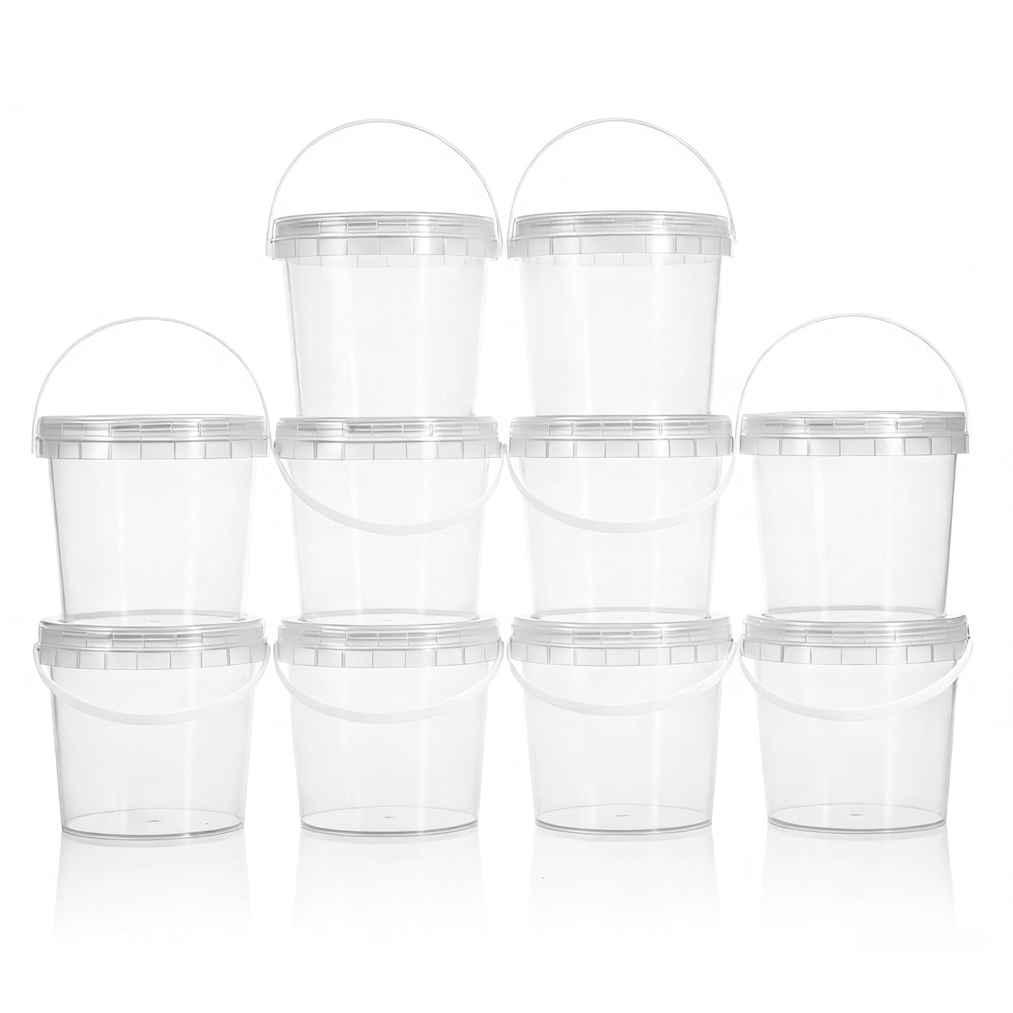 Airtight Clear Plastic Bucket with Lid, Ice Buckets for Parties, Reusable Ice Cream Tub with Handle, Food Storage Container, Food Grade Freezer and Microwave Safe for Sauce, Soup (16 OZ/500 ML)
