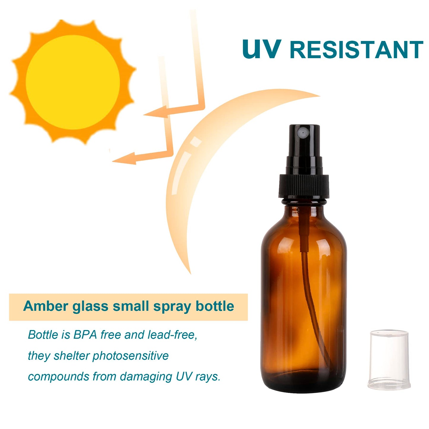 NOOEEISS Amber Glass Small Spray Bottle 2 oz 24 Packs,Fine Mist Sprayer Small Clear Bottles,Refillable Containers mini spray bottles for Cleaning Solutions and Skin Care (Amber 24pcs)