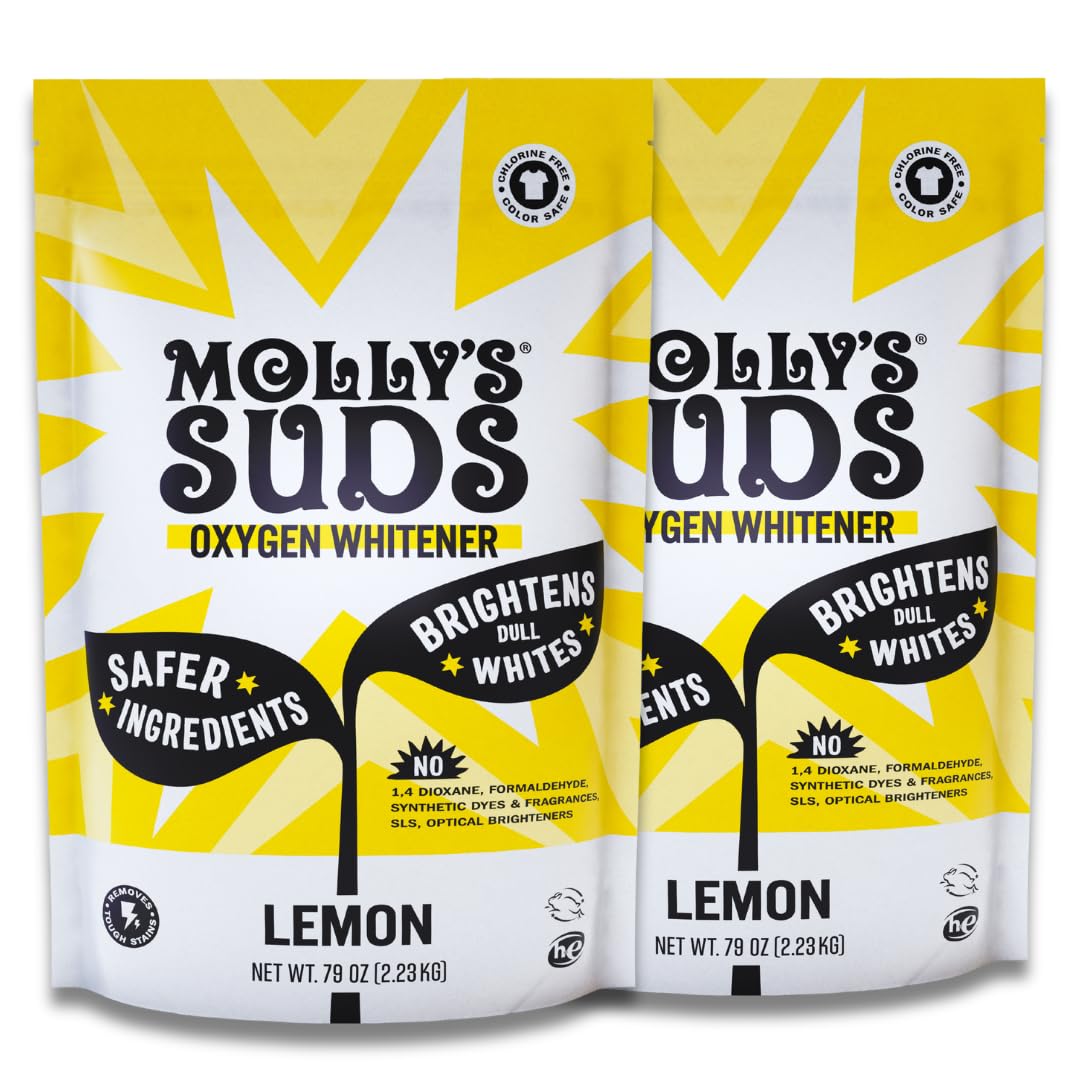 Molly's Suds Oxygen Whitener | Powerful Bleach Alternative, Chlorine Free & Color Safe | Brightens Whites and Removes Stains (Pure Lemon Essential Oil - 79 oz)