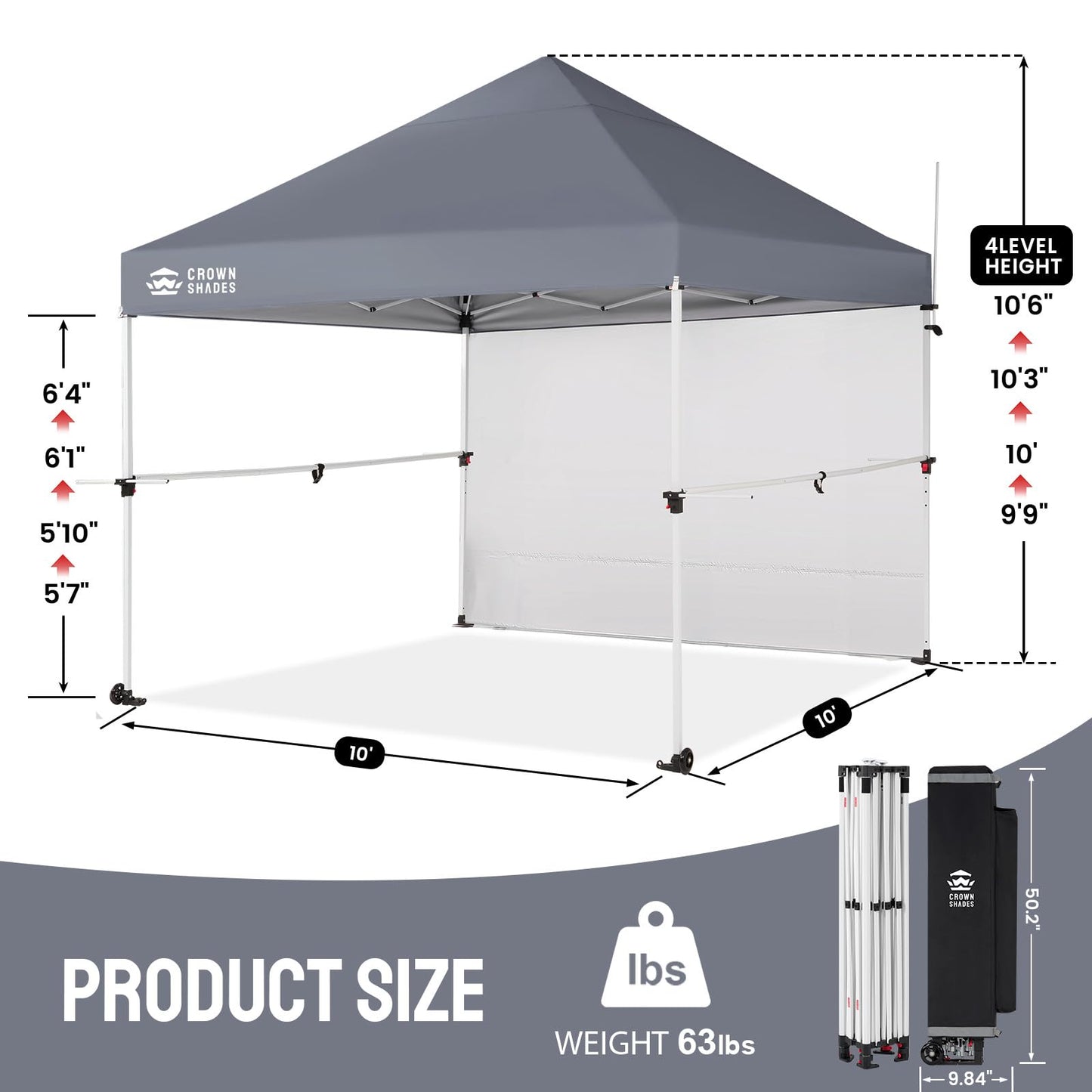 CROWN SHADES 10x10 Pop Up Commercial Canopy Tent, Patented One Push Setup, Heavy Duty Vendor Tent, 1 Removable Sidewall, 4" Wheels, Sto'N Go Bag, 400D Silver Coated, UPF 50+ Waterproof, Blue