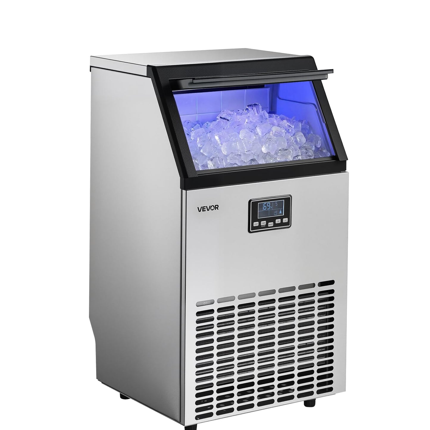 VEVOR Commercial Ice Maker Machine, 265 lbs/24h with 85 lbs Storage Capacity, Built-in/Freestanding/Under Counter, Stainless Steel Ice Maker with LED Display & Self-Cleaning, for Home Bar Restaurant
