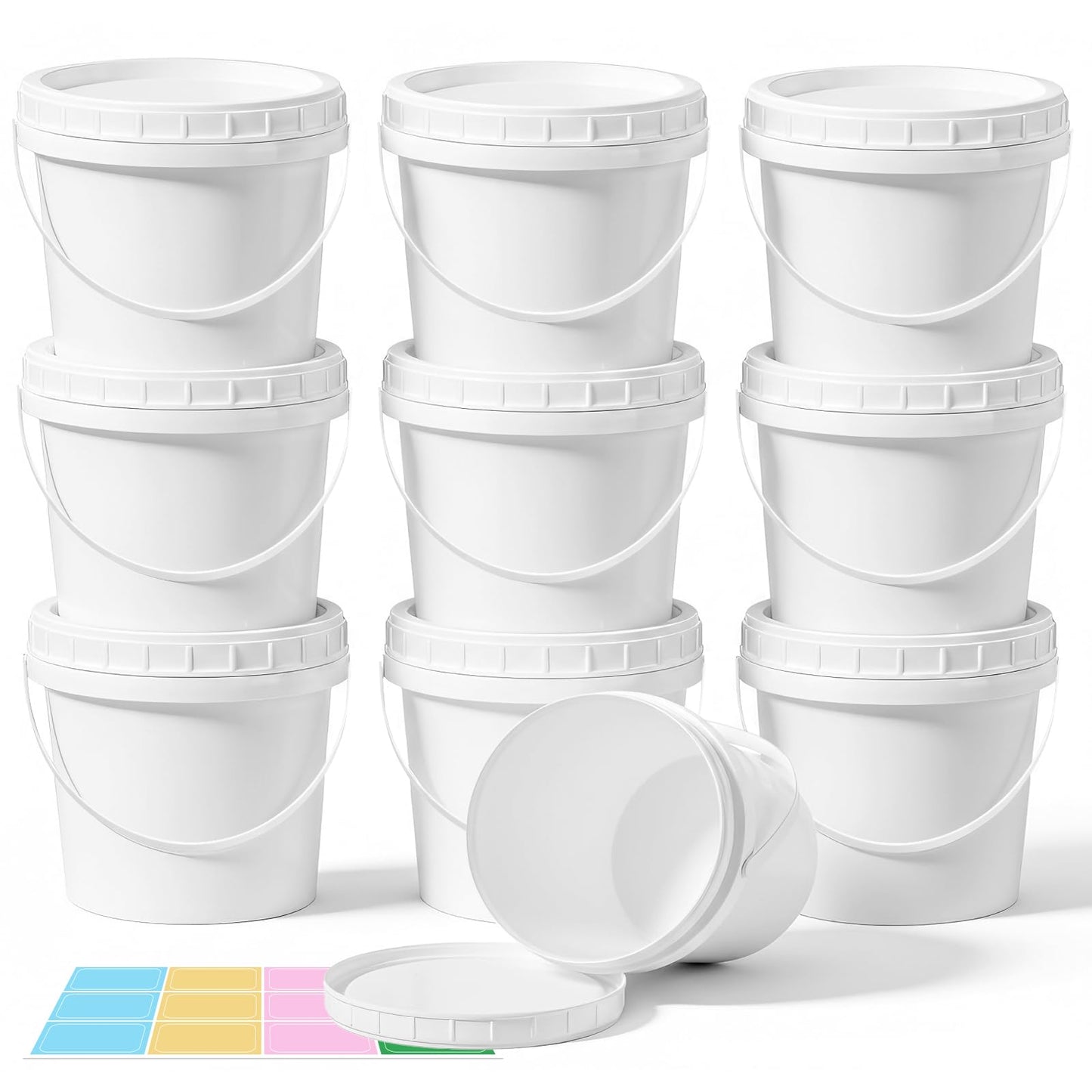 Airtight Clear Plastic Bucket with Lid, Ice Buckets for Parties, Reusable Ice Cream Tub with Handle, Food Storage Container, Food Grade Freezer and Microwave Safe for Sauce, Soup (16 OZ/500 ML)