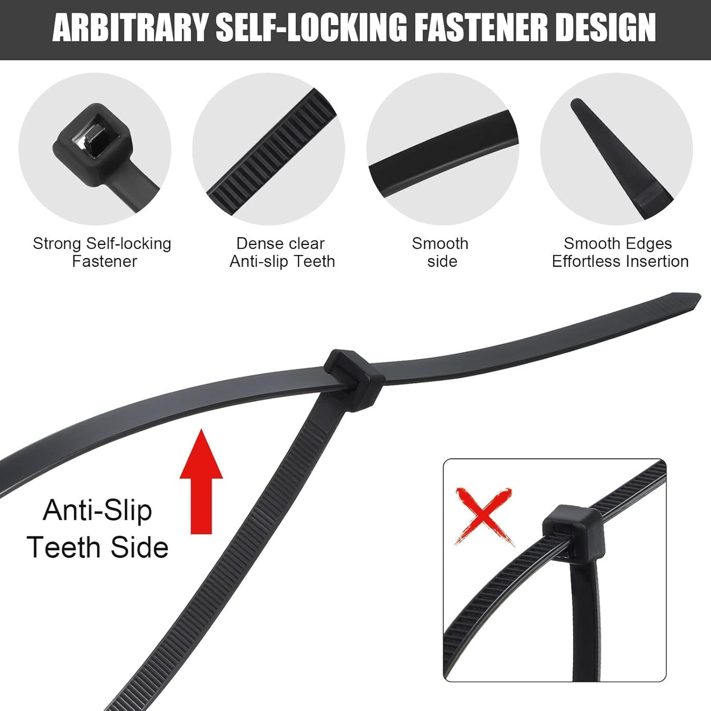 200 Pieces Large Cable Ties 24 Inch Heavy Duty Nylon Zip Ties with 175 Pounds Tensile Strength Self Locking UV Resistant for Indoor and Outdoor Use(Black)