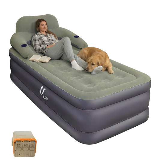 A-ER-FA Queen Air Mattress with Detachable Headboard and Cup Holder - 20 Height 700lbs Capacity Comfort Inflatable Bed for Guests Home Camping and Travel Durable Construction,Colchón Inflable,Air Bed