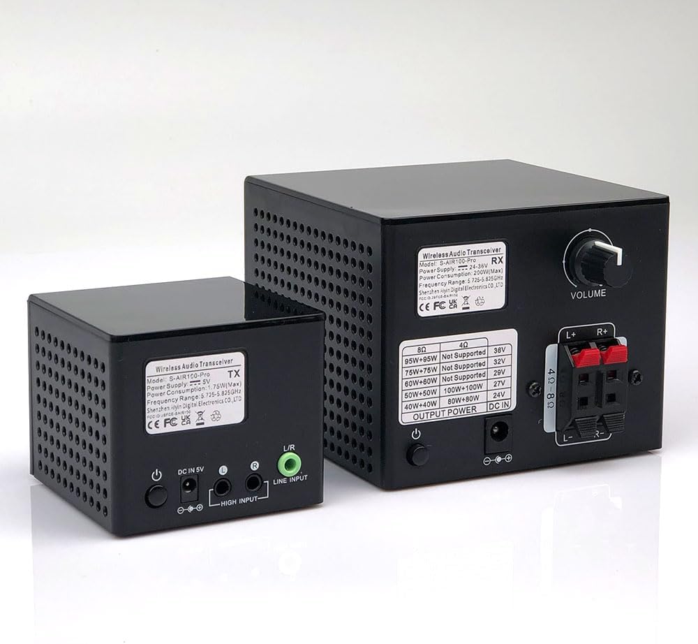 Nodelay S-AIR100-PRO Wireless Rear Speaker kit, 5.8G Low Latency Audio Transmitter and Receiver, 80W+80W high Power, Compatible with A/V Receiver, Stable and Anti-Interference