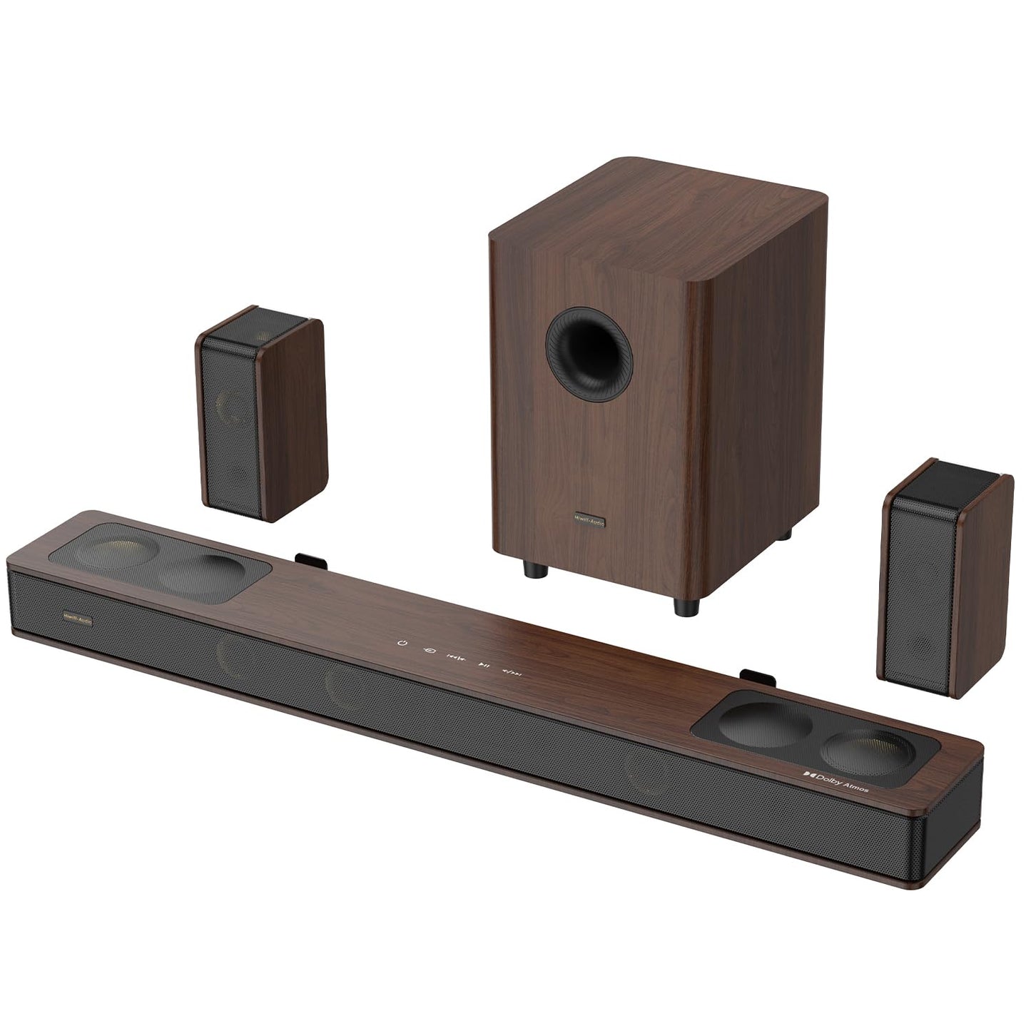 Flagship 5.3.4 Surround Sound System with Dolby Atmos, Soundbar with 2 Wireless Surrounds, 28Hz BassCoupling Tech, 800W Home Theater Sound Bar for Smart TV w/eARC, BT 5.4, Color: Brown