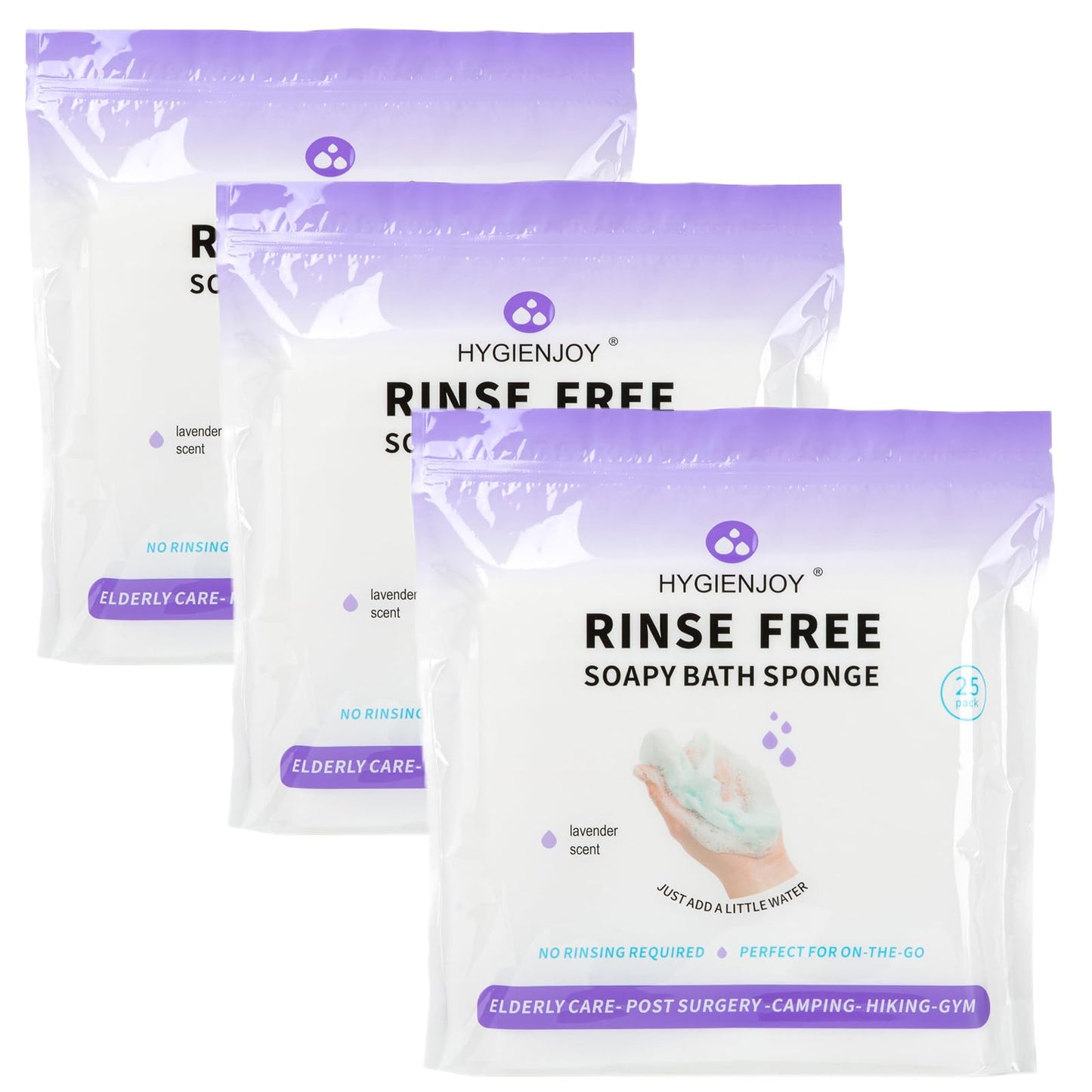 HYGIENJOY-21% Larger,No Rinse Bathing Wipes for Adults-Rinse Free Bath Sponges,Soap Infused,Dry Shower Wipes for Elderly,For Camping,Hiking,GYM,Post Surgery Must Haves, (25 Counts)