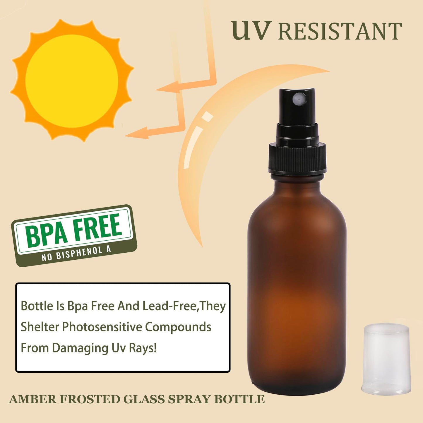NOOEEISS Amber Glass Small Spray Bottle 2 oz 24 Packs,Fine Mist Sprayer Small Clear Bottles,Refillable Containers mini spray bottles for Cleaning Solutions and Skin Care (Amber 24pcs)