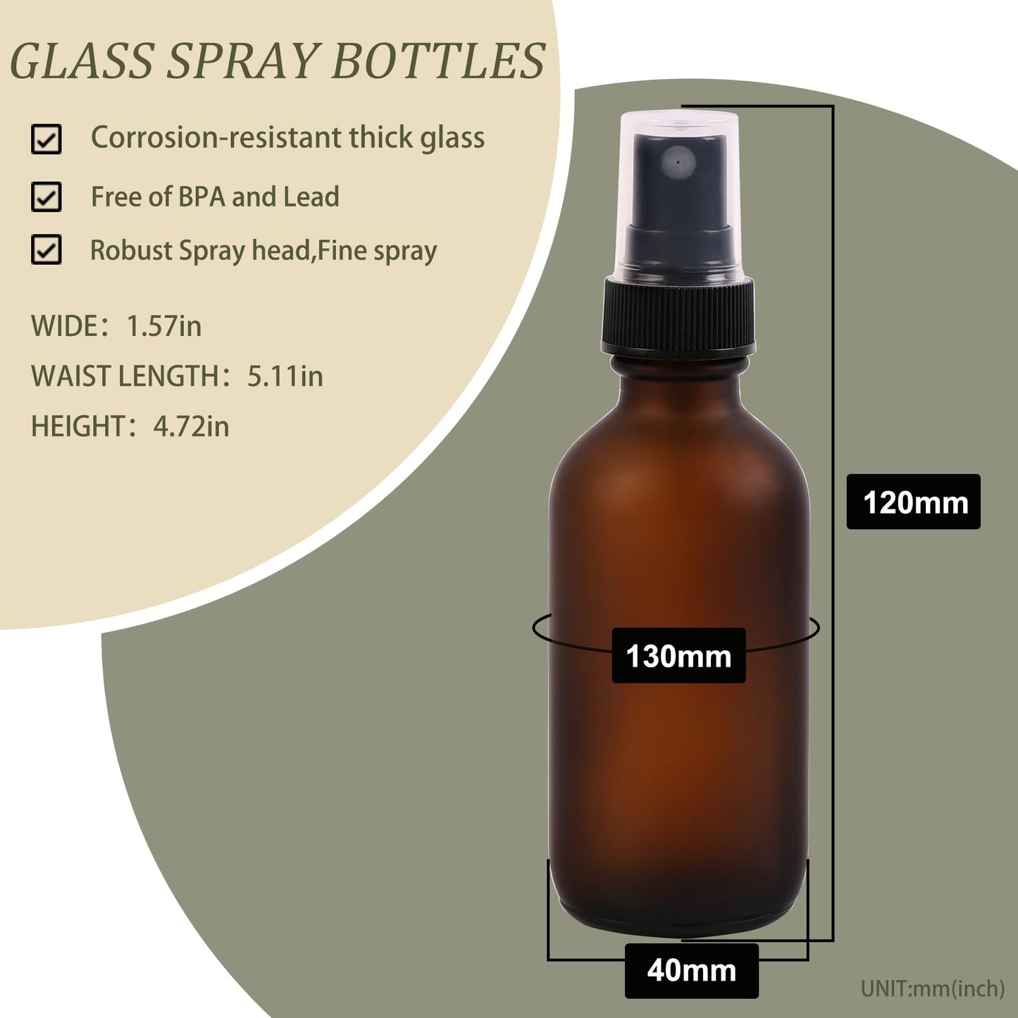 NOOEEISS Amber Glass Small Spray Bottle 2 oz 24 Packs,Fine Mist Sprayer Small Clear Bottles,Refillable Containers mini spray bottles for Cleaning Solutions and Skin Care (Amber 24pcs)