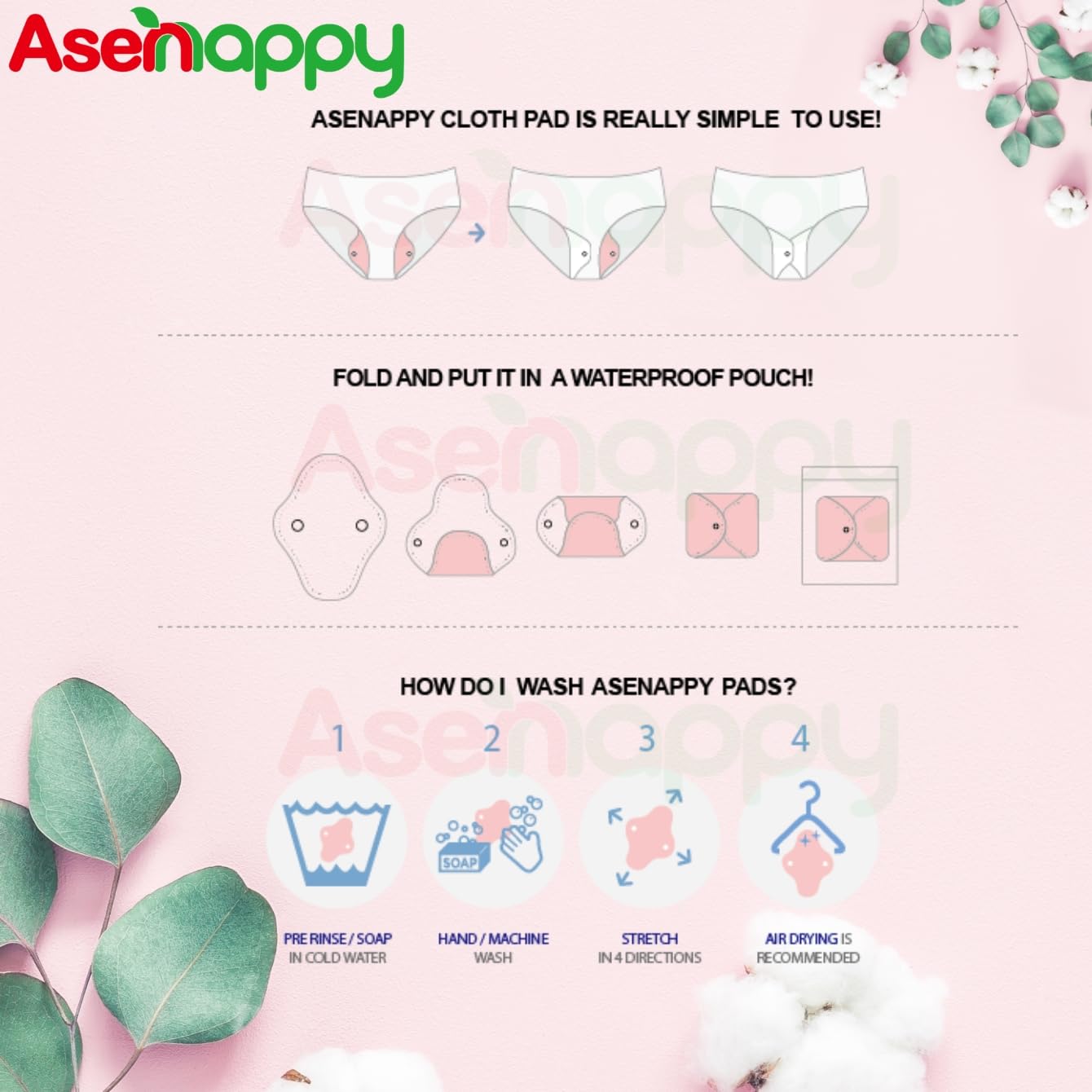 Large Random Prints Reusable Cloth Menstrual Pads Waterproof Sanitary Pads (5randompads)