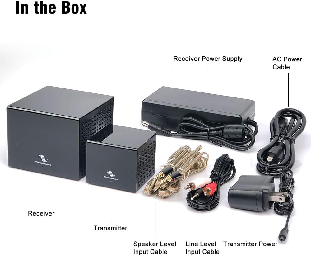 Nodelay S-AIR100-PRO Wireless Rear Speaker kit, 5.8G Low Latency Audio Transmitter and Receiver, 80W+80W high Power, Compatible with A/V Receiver, Stable and Anti-Interference