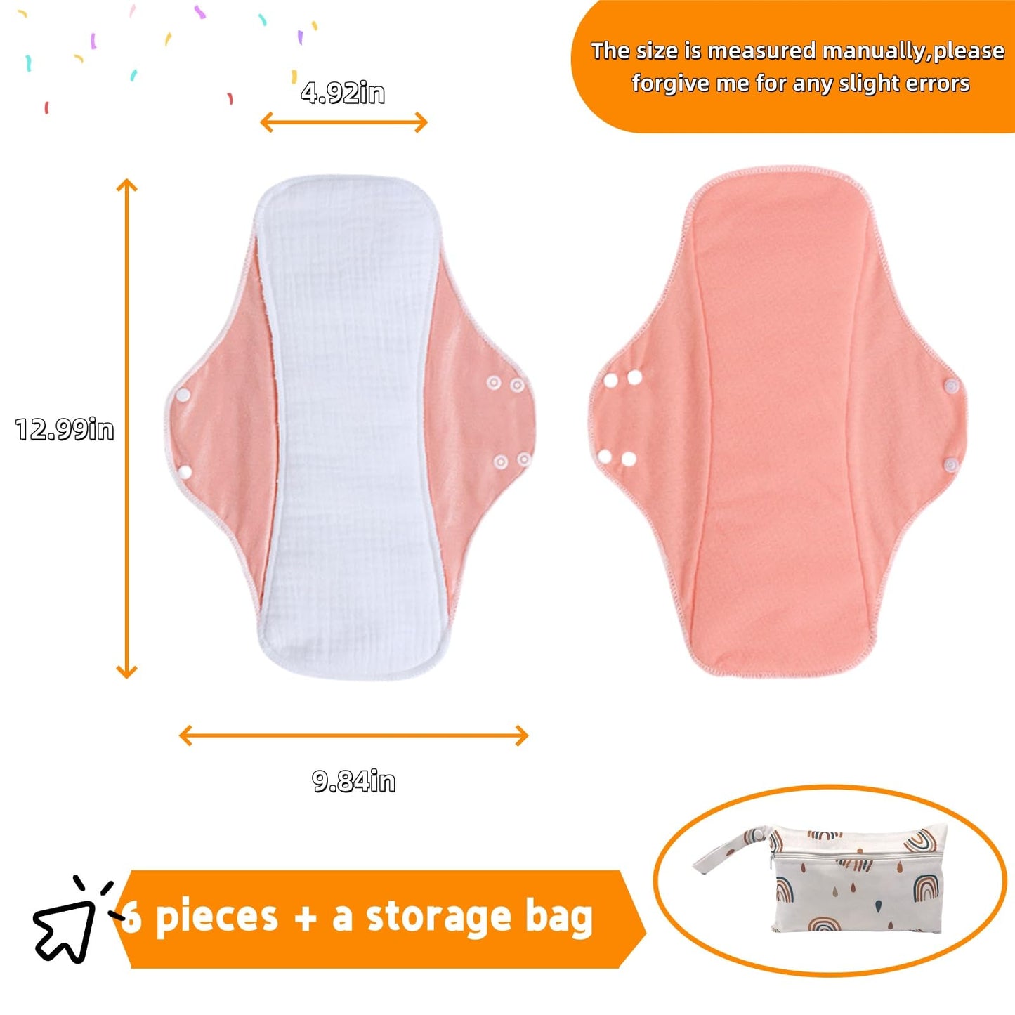 Washable Sanitary Napkins,Reusable Sanitary Pads,Heavy Incontinence Pads,Sanitary Napkin Set,7pcs/Set,Pack of 6+1 Storage Bag,Suitable for Heavy Menstrual Flow,Incontinence Patients