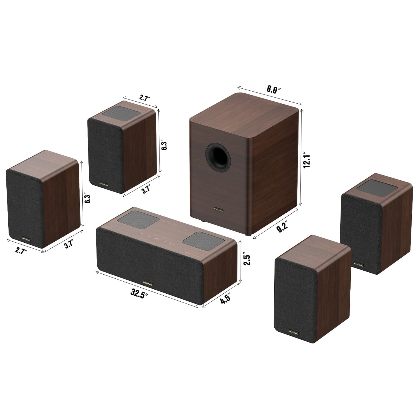Flagship 5.3.4 Surround Sound System with Dolby Atmos, Soundbar with 2 Wireless Surrounds, 28Hz BassCoupling Tech, 800W Home Theater Sound Bar for Smart TV w/eARC, BT 5.4, Color: Brown