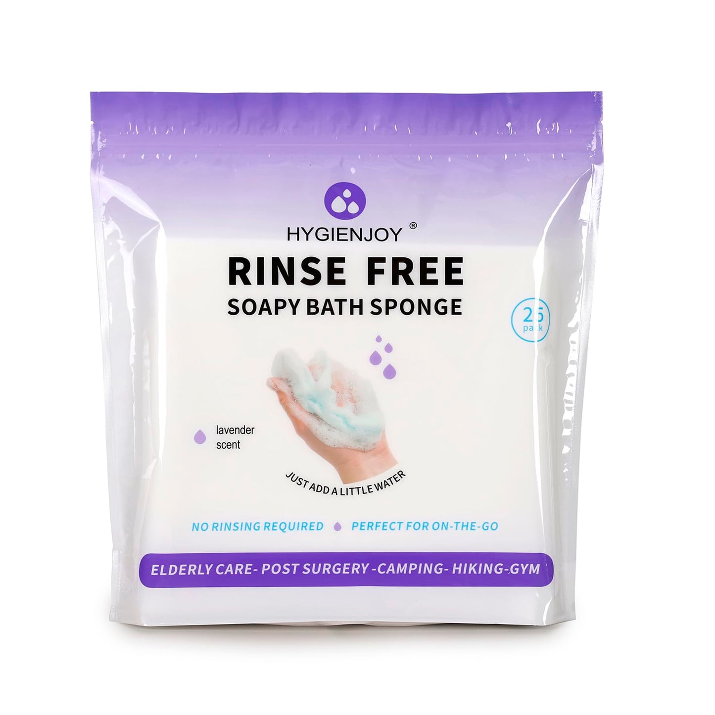 HYGIENJOY-21% Larger,No Rinse Bathing Wipes for Adults-Rinse Free Bath Sponges,Soap Infused,Dry Shower Wipes for Elderly,For Camping,Hiking,GYM,Post Surgery Must Haves, (25 Counts)