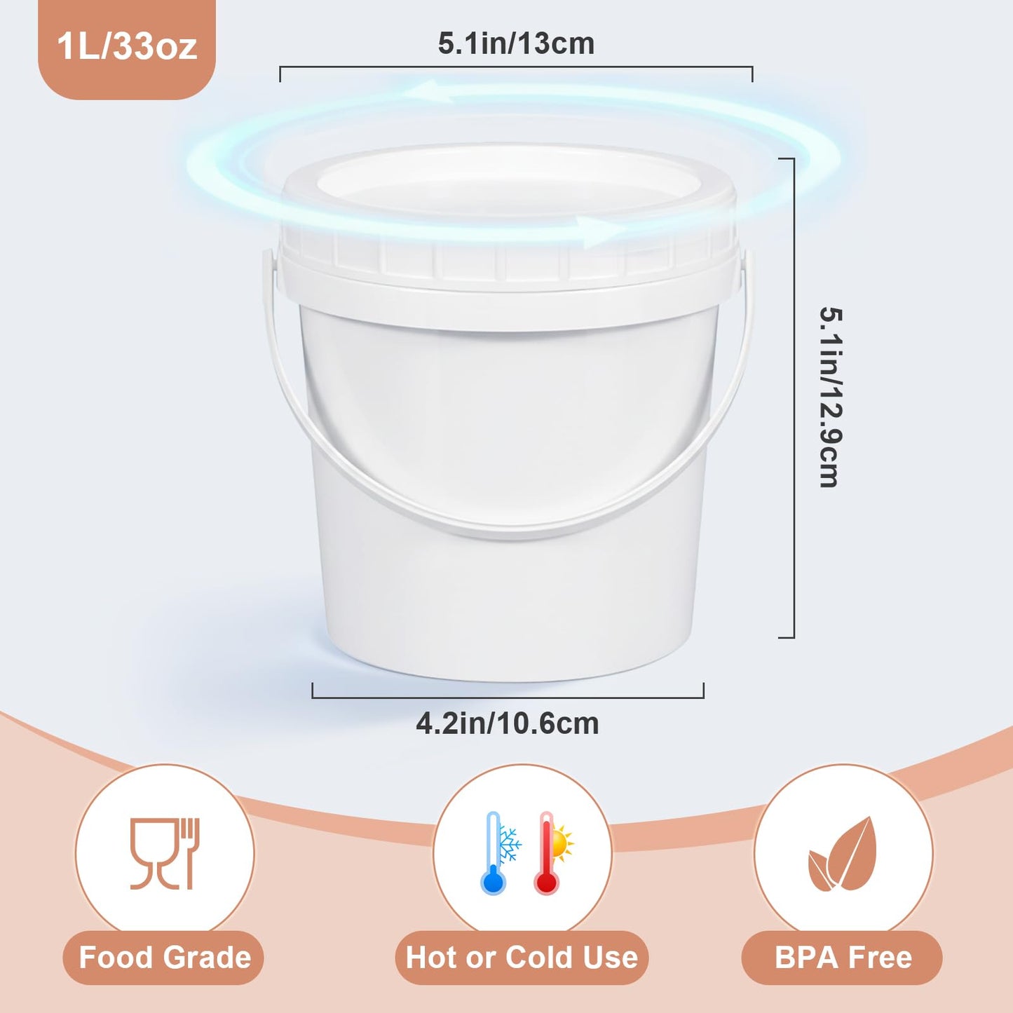 Airtight Clear Plastic Bucket with Lid, Ice Buckets for Parties, Reusable Ice Cream Tub with Handle, Food Storage Container, Food Grade Freezer and Microwave Safe for Sauce, Soup (16 OZ/500 ML)