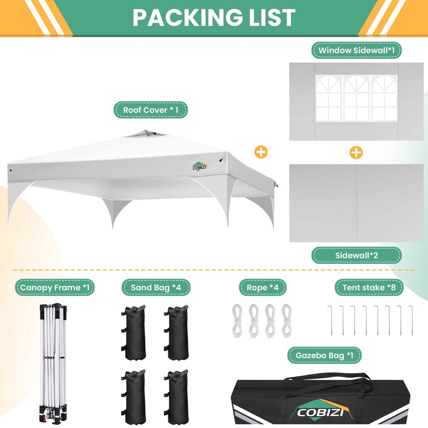 COBIZI 10x20 Pop Up Canopy Tent, Outdoor Party Tent with 4 Sidewalls, 1 Person Easy Set up, Tents for Parties with Fluorescent Strip & 4 Sandbags, Waterproof UPF50+, 3 Adjustable Height, Gray