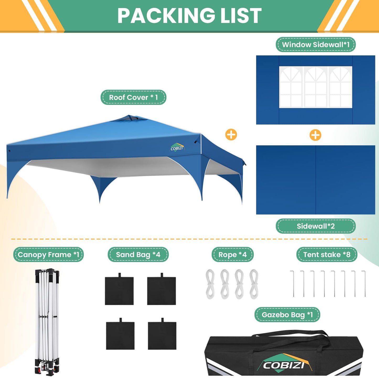 COBIZI 10x20 Pop Up Canopy Tent, Outdoor Party Tent with 4 Sidewalls, 1 Person Easy Set up, Tents for Parties with Fluorescent Strip & 4 Sandbags, Waterproof UPF50+, 3 Adjustable Height, Gray