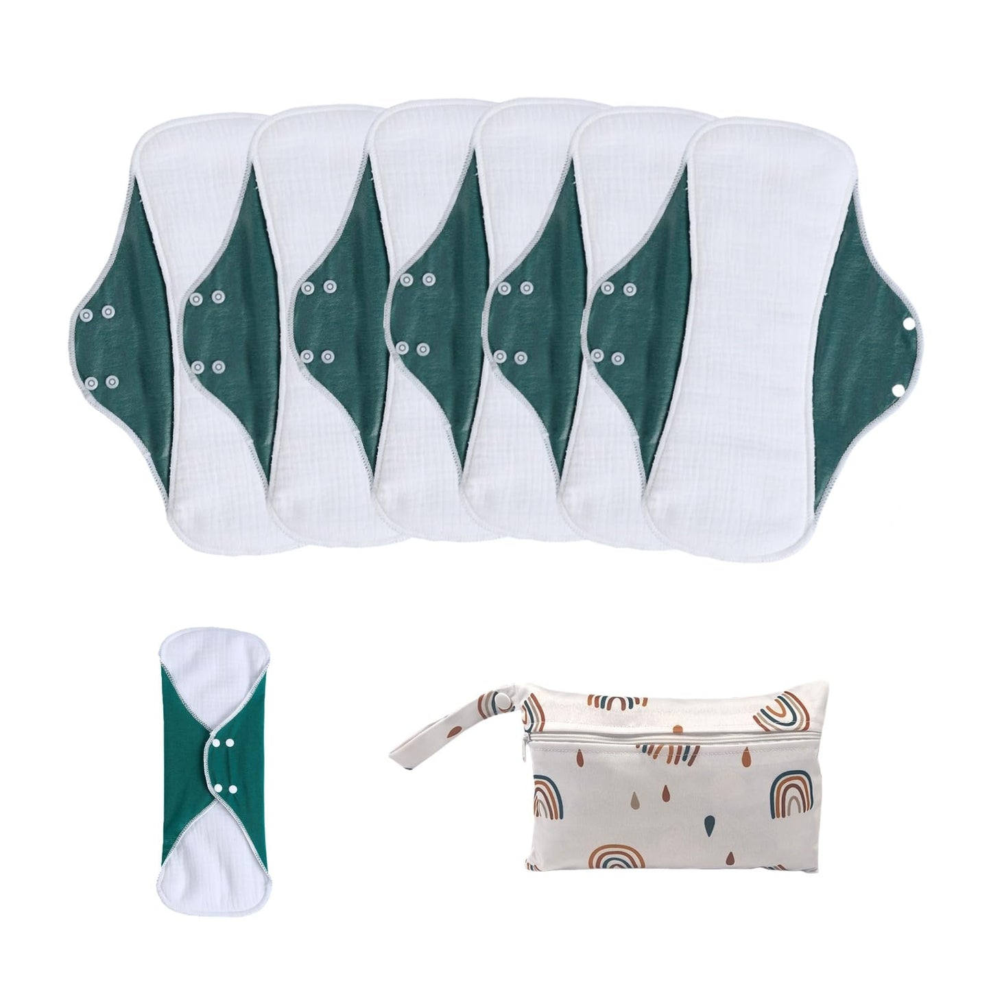 Washable Sanitary Napkins,Reusable Sanitary Pads,Heavy Incontinence Pads,Sanitary Napkin Set,7pcs/Set,Pack of 6+1 Storage Bag,Suitable for Heavy Menstrual Flow,Incontinence Patients