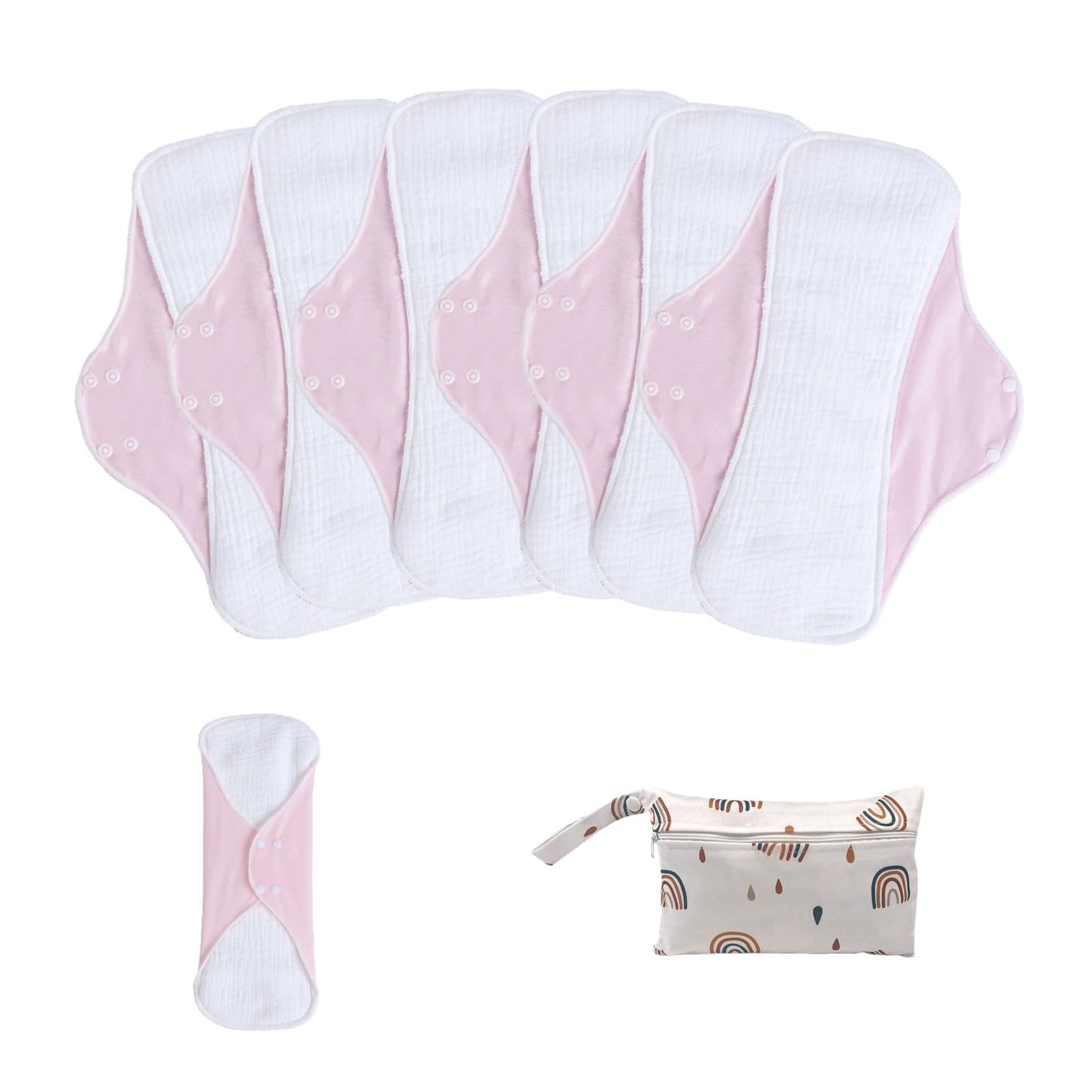 Washable Sanitary Napkins,Reusable Sanitary Pads,Heavy Incontinence Pads,Sanitary Napkin Set,7pcs/Set,Pack of 6+1 Storage Bag,Suitable for Heavy Menstrual Flow,Incontinence Patients
