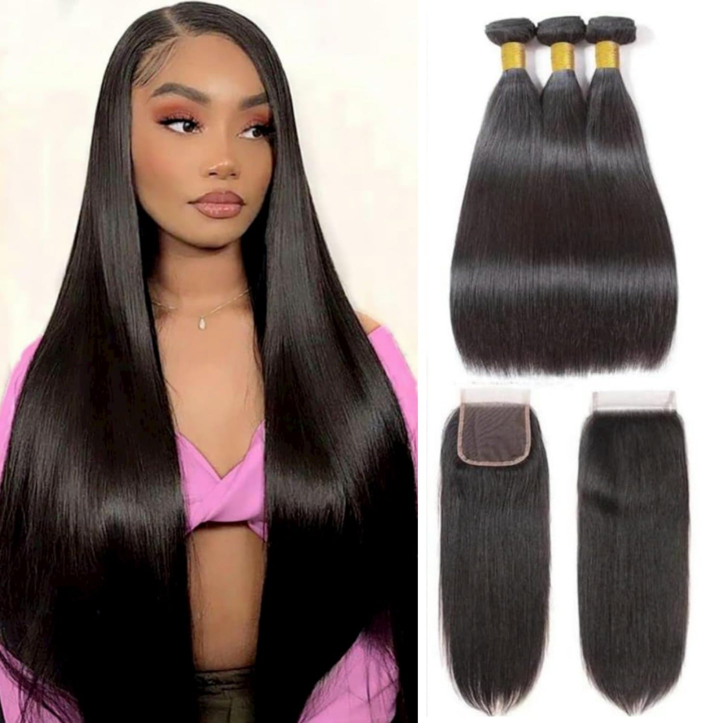 Straight 4 Bundles With Closure Human Hair 18 20 22 24+16 Inch 100% Unprocessed Black Brazilian Hair Extensions Pre Plucked With Baby Hair 4X4 HD Lace Closure