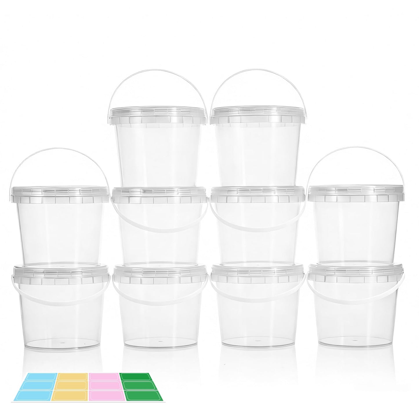 Airtight Clear Plastic Bucket with Lid, Ice Buckets for Parties, Reusable Ice Cream Tub with Handle, Food Storage Container, Food Grade Freezer and Microwave Safe for Sauce, Soup (16 OZ/500 ML)