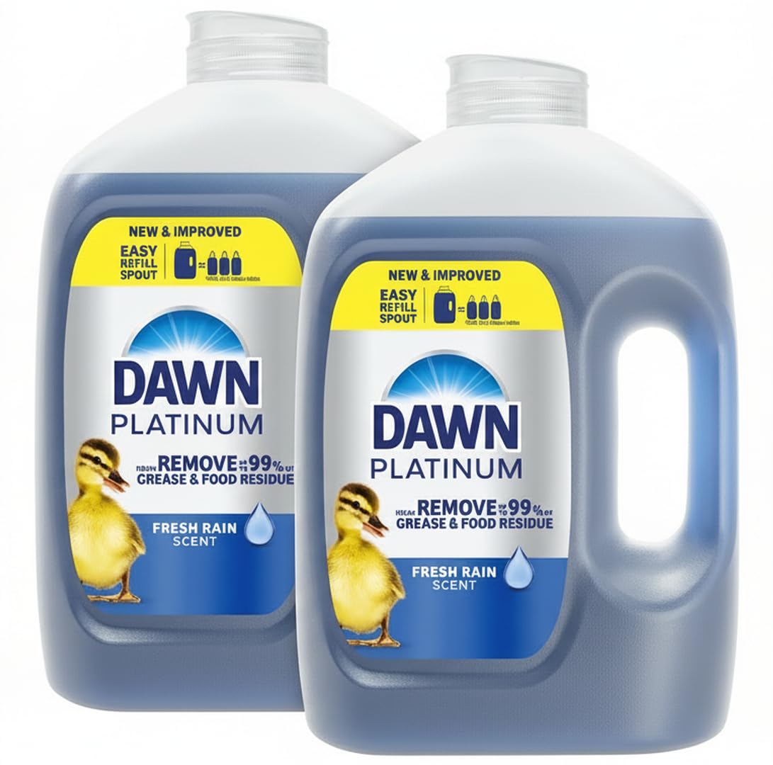 Dawn Platinum Refill Jug Dish Soap, Fresh Rain Scent Liquid Dishwashing Detergent Powerful Dawn Dish Soap for Tough Grease Removal Dishwashing Liquid Value Pack, 51.5 oz (Pack of 2)
