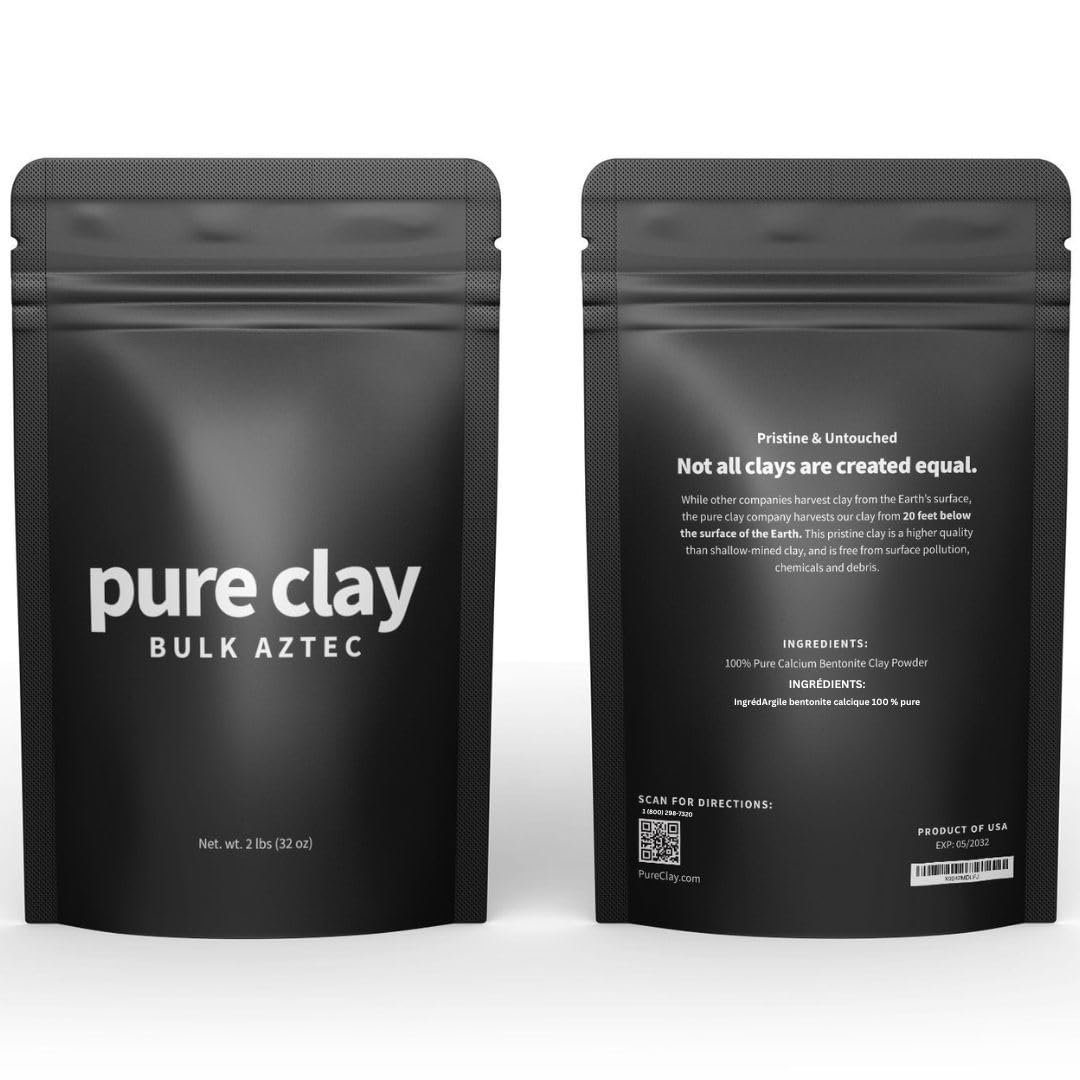 Pure Clay Detox | Therapeutic Grade Calcium Bentonite Clay Powder | GRAS-Affirmed | Indian Healing Face Mask | Deep Pore Cleansing | Body Wrap Hair Mask Bath | Ultra Fine | 16 oz | Acne Oily Skin Foot
