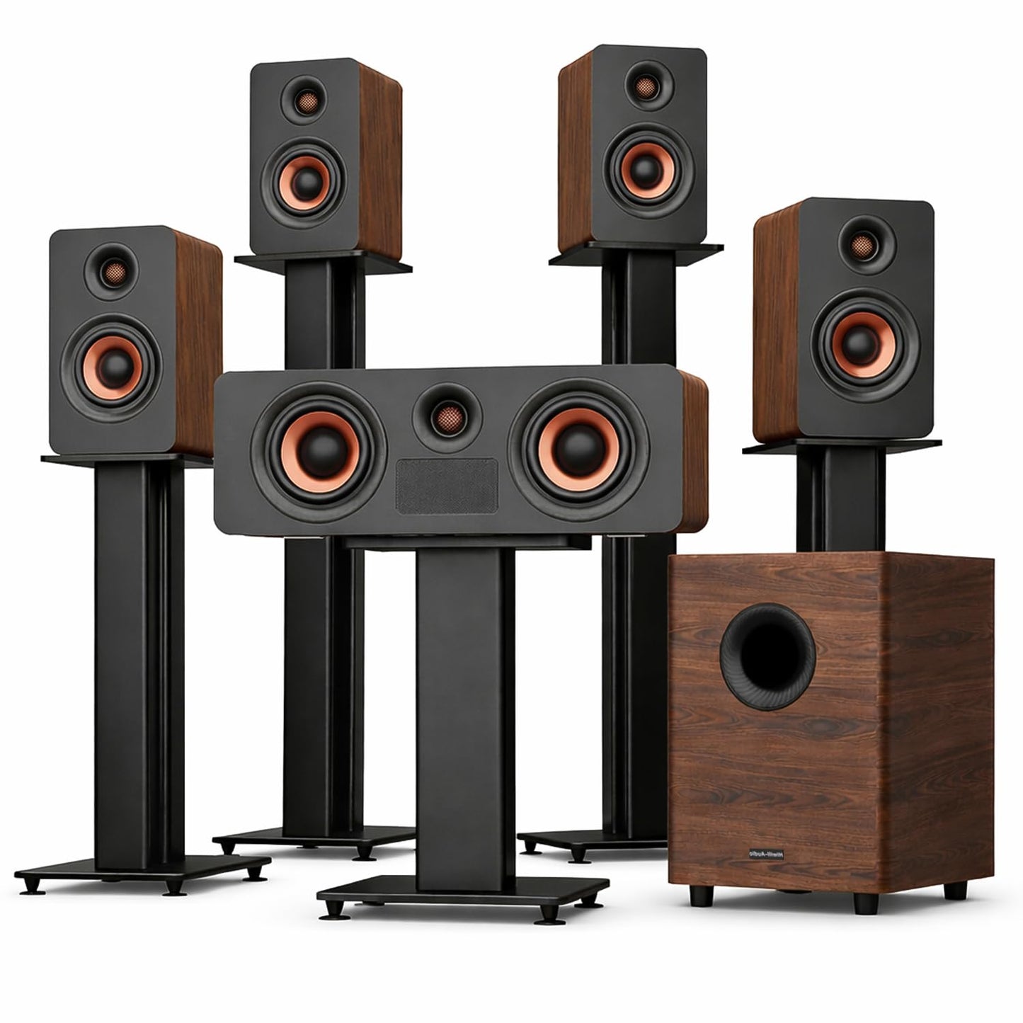 Flagship 5.3.4 Surround Sound System with Dolby Atmos, Soundbar with 2 Wireless Surrounds, 28Hz BassCoupling Tech, 800W Home Theater Sound Bar for Smart TV w/eARC, BT 5.4, Color: Brown