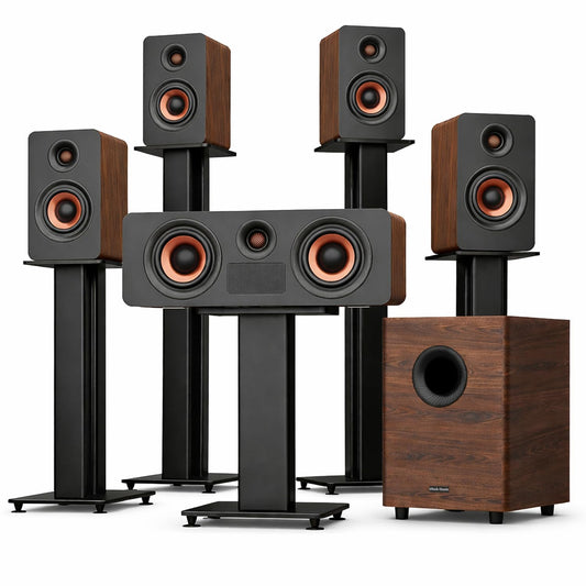 Flagship 5.3.4 Surround Sound System with Dolby Atmos, Soundbar with 2 Wireless Surrounds, 28Hz BassCoupling Tech, 800W Home Theater Sound Bar for Smart TV w/eARC, BT 5.4, Color: Brown