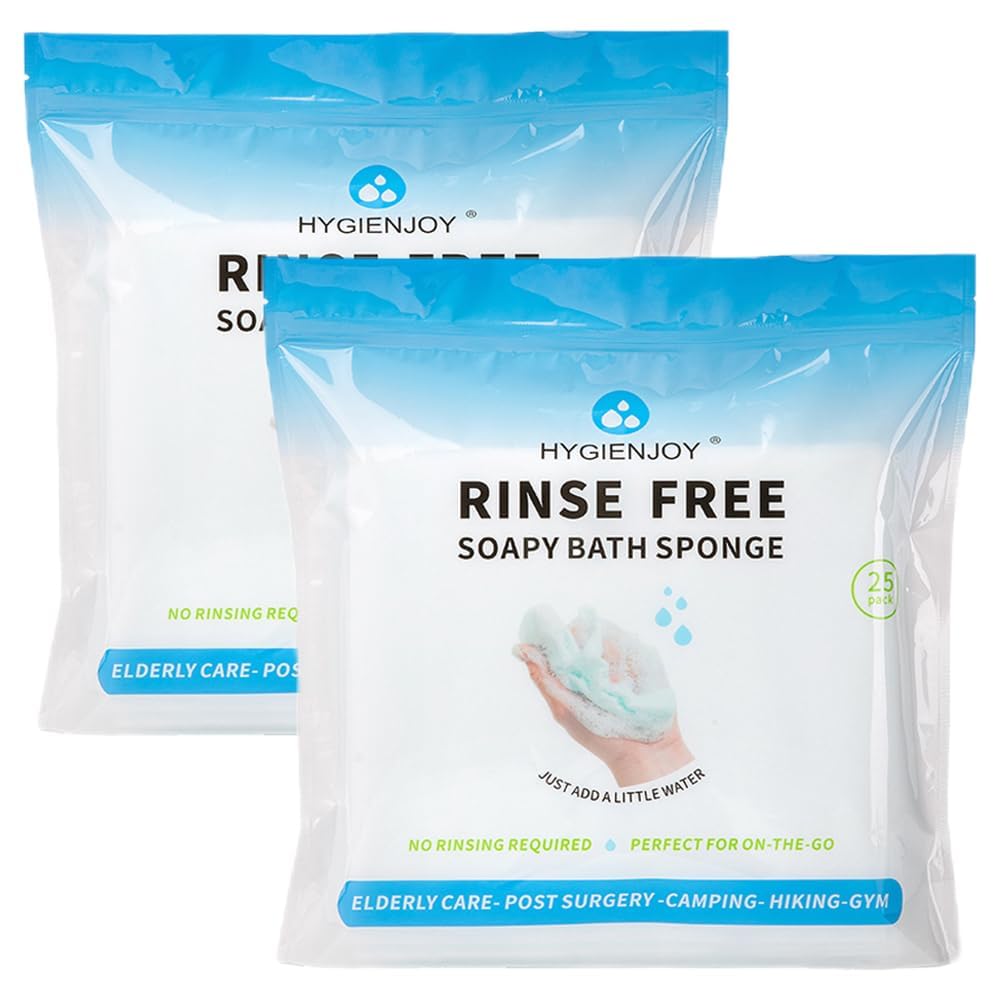 HYGIENJOY-21% Larger,No Rinse Bathing Wipes for Adults-Rinse Free Bath Sponges,Soap Infused,Dry Shower Wipes for Elderly,For Camping,Hiking,GYM,Post Surgery Must Haves, (25 Counts)