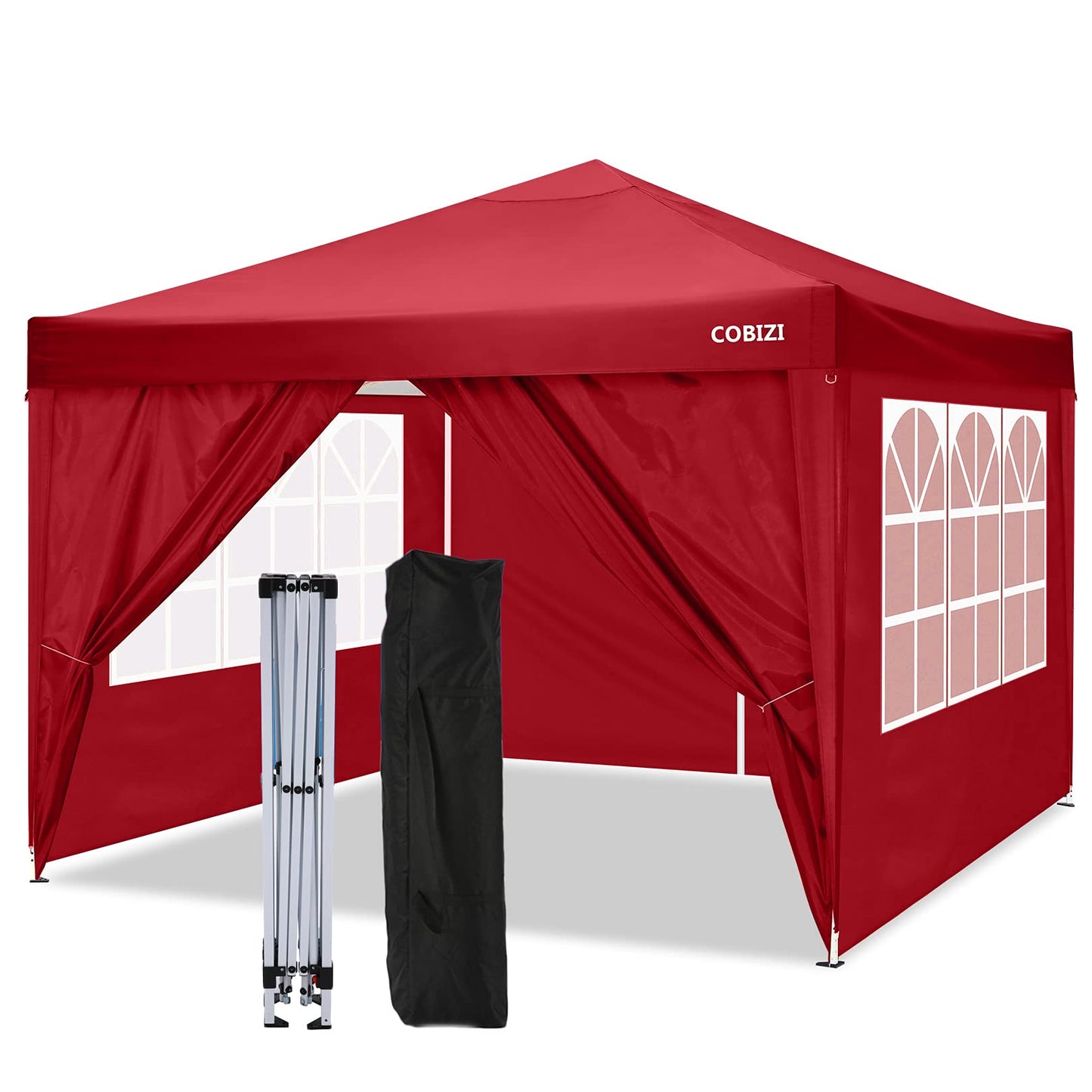 COBIZI 10x20 Pop Up Canopy Tent, Outdoor Party Tent with 4 Sidewalls, 1 Person Easy Set up, Tents for Parties with Fluorescent Strip & 4 Sandbags, Waterproof UPF50+, 3 Adjustable Height, Gray