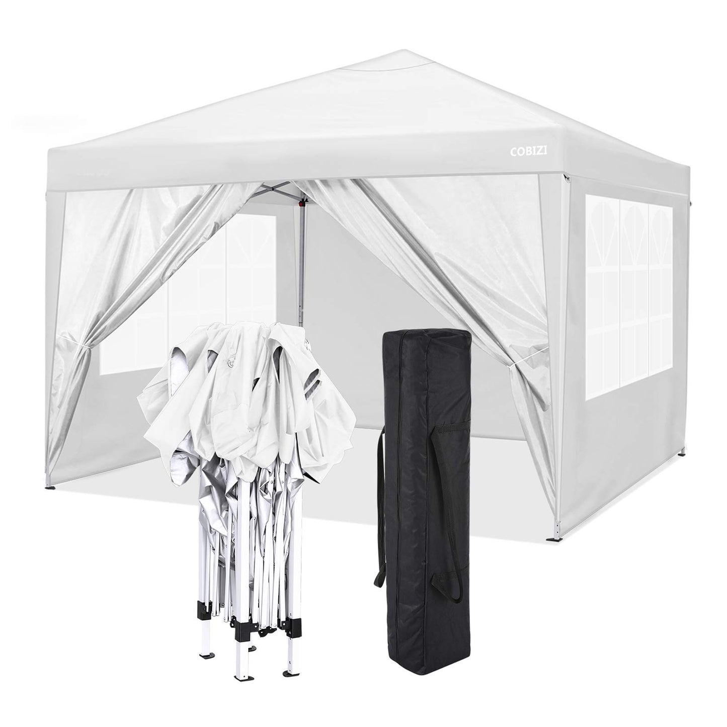 COBIZI 10x20 Pop Up Canopy Tent, Outdoor Party Tent with 4 Sidewalls, 1 Person Easy Set up, Tents for Parties with Fluorescent Strip & 4 Sandbags, Waterproof UPF50+, 3 Adjustable Height, Gray