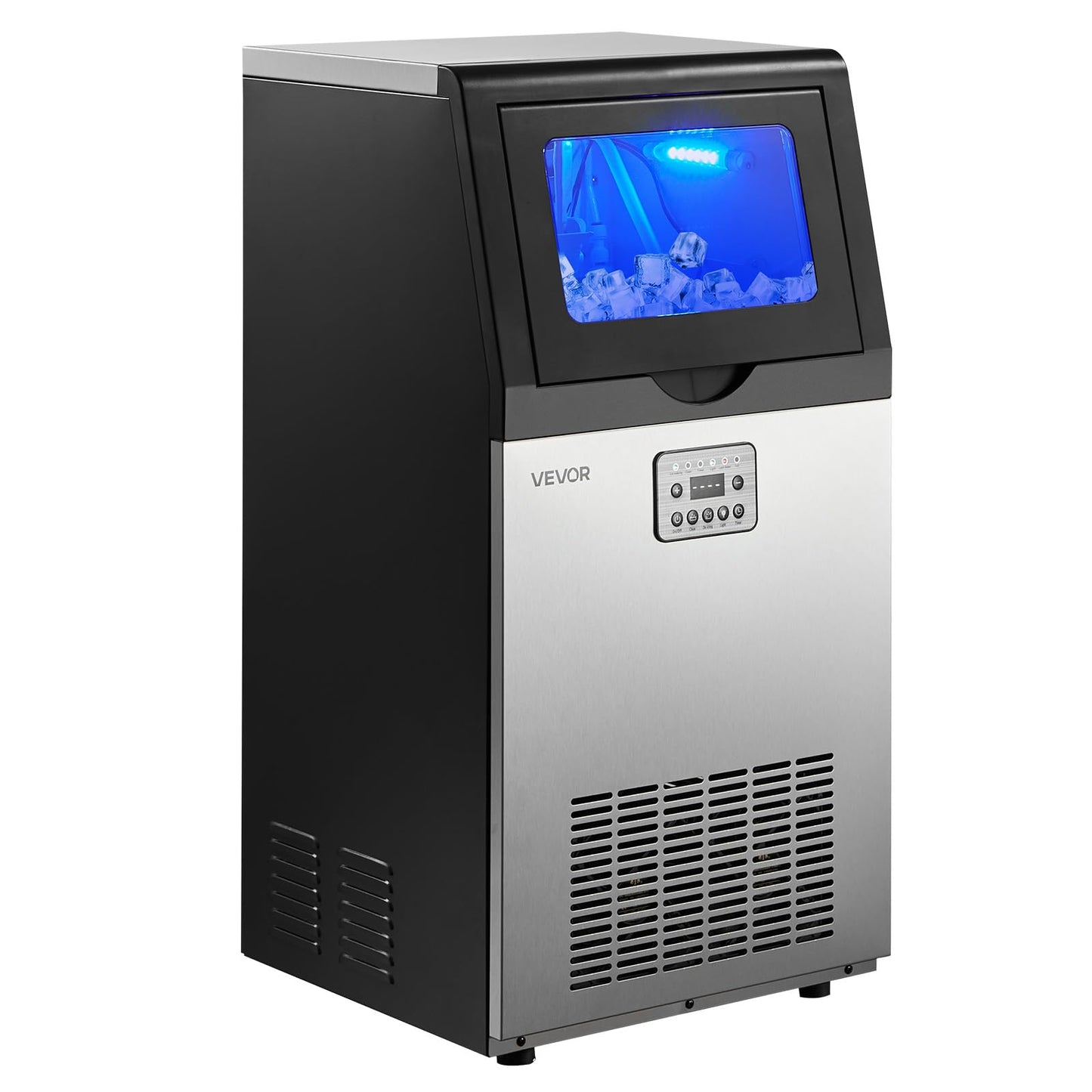VEVOR Commercial Ice Maker Machine, 265 lbs/24h with 85 lbs Storage Capacity, Built-in/Freestanding/Under Counter, Stainless Steel Ice Maker with LED Display & Self-Cleaning, for Home Bar Restaurant