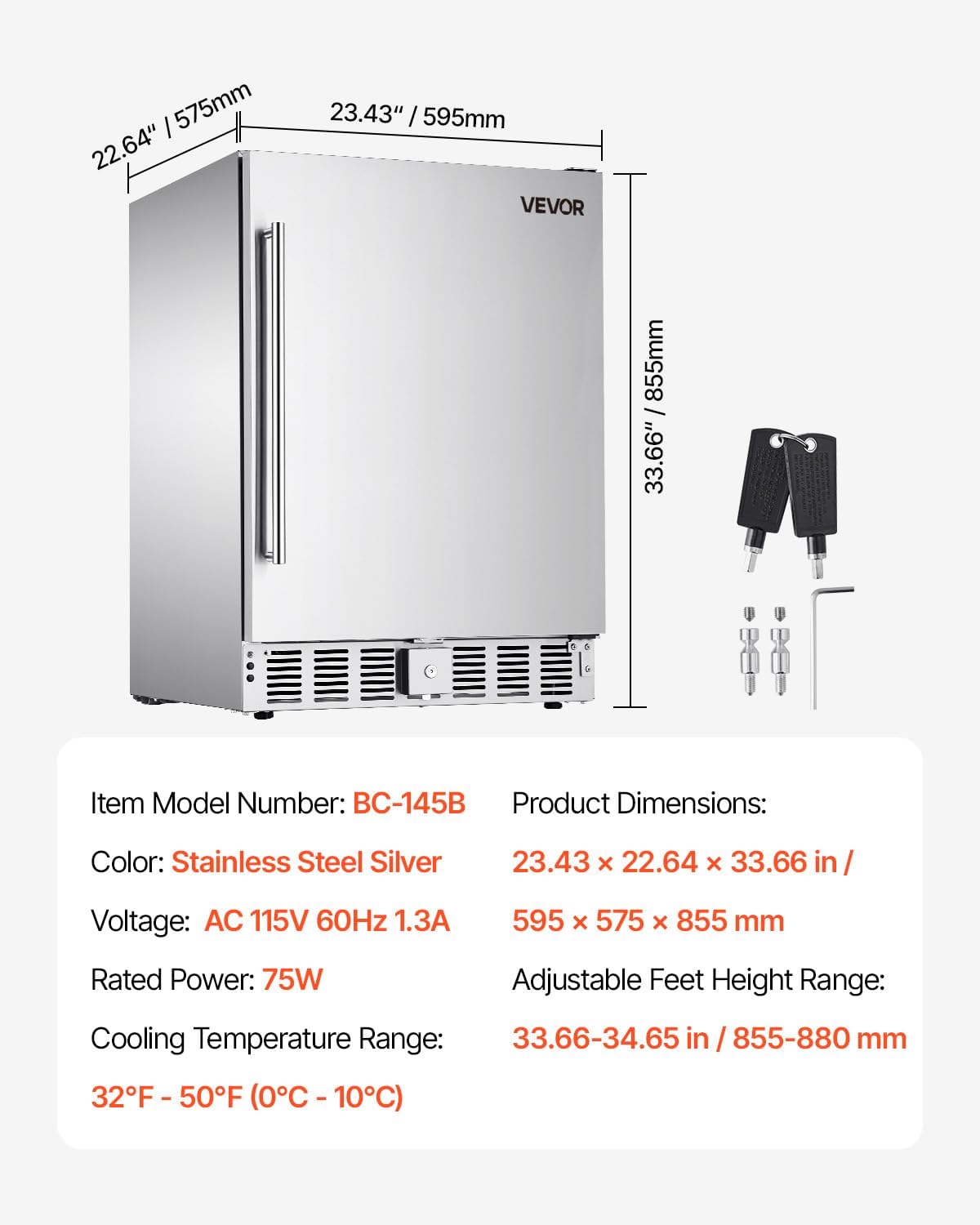 VEVOR Back Bar Cooler, 7.4 Cu. Ft Commercial Beverage Refrigerator, Under Counter Bar Fridge with 2 Sliding Doors, LED Lighting, Adjustable Shelves, Low-E Glass Display Cooler for Beer, Wine, Drink