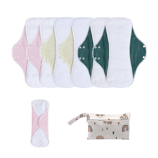 Washable Sanitary Napkins,Reusable Sanitary Pads,Heavy Incontinence Pads,Sanitary Napkin Set,7pcs/Set,Pack of 6+1 Storage Bag,Suitable for Heavy Menstrual Flow,Incontinence Patients