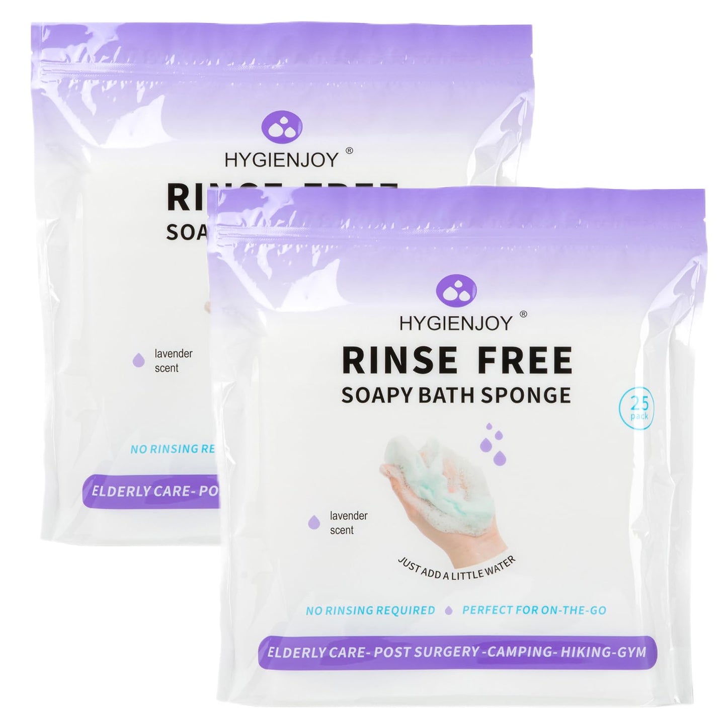 HYGIENJOY-21% Larger,No Rinse Bathing Wipes for Adults-Rinse Free Bath Sponges,Soap Infused,Dry Shower Wipes for Elderly,For Camping,Hiking,GYM,Post Surgery Must Haves, (25 Counts)
