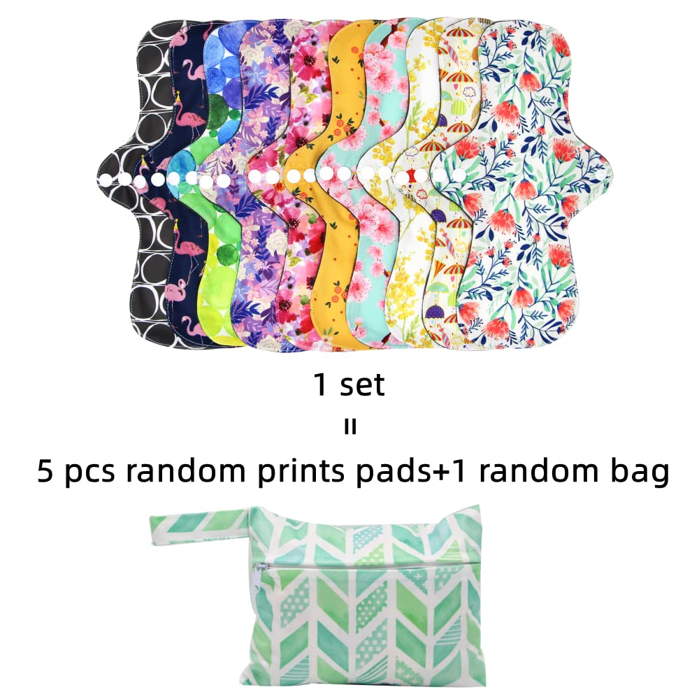 Large Random Prints Reusable Cloth Menstrual Pads Waterproof Sanitary Pads (5randompads)